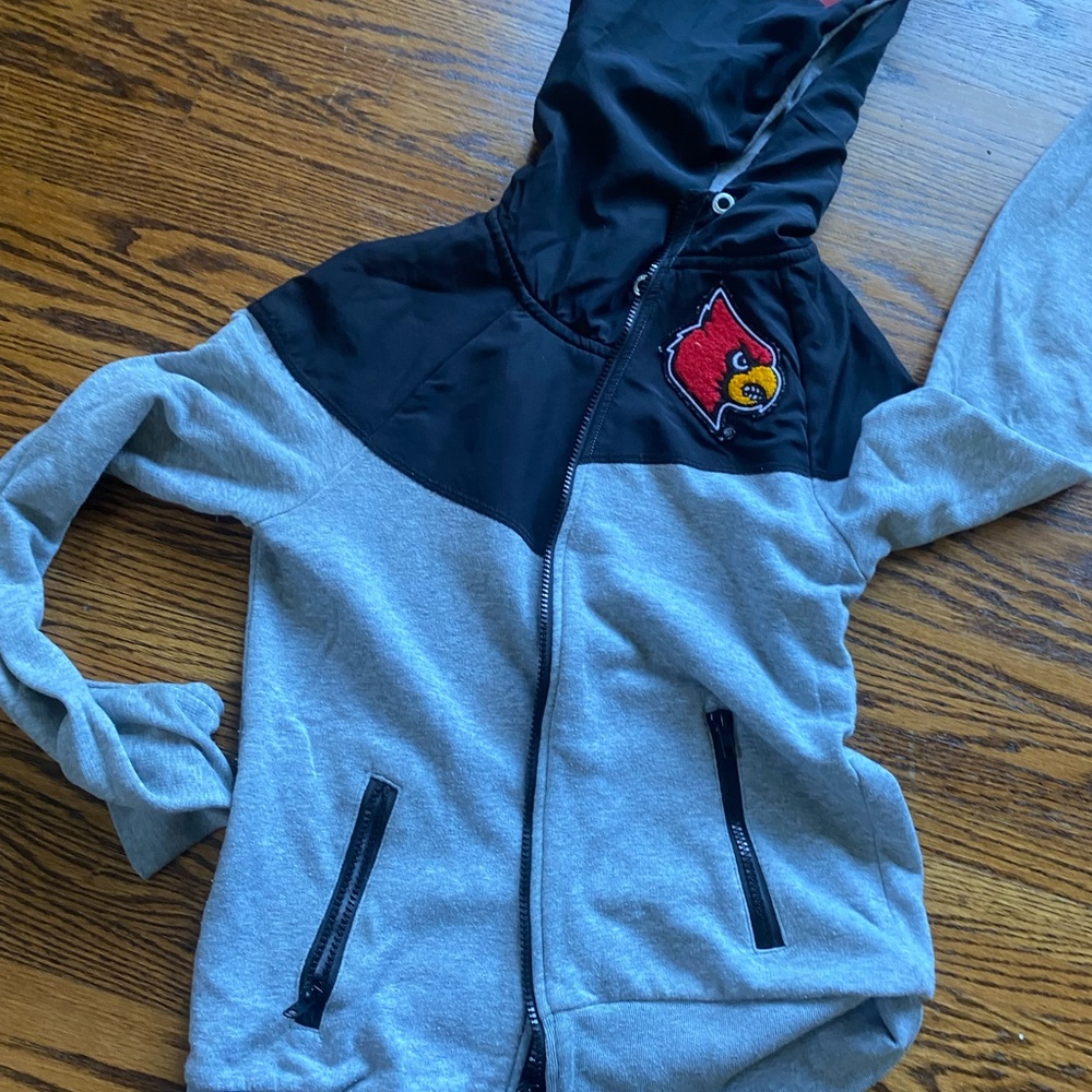 UofL Louisville Cardinals Hoodie Zip Up Jacket gray&black Victorias Secret PINK